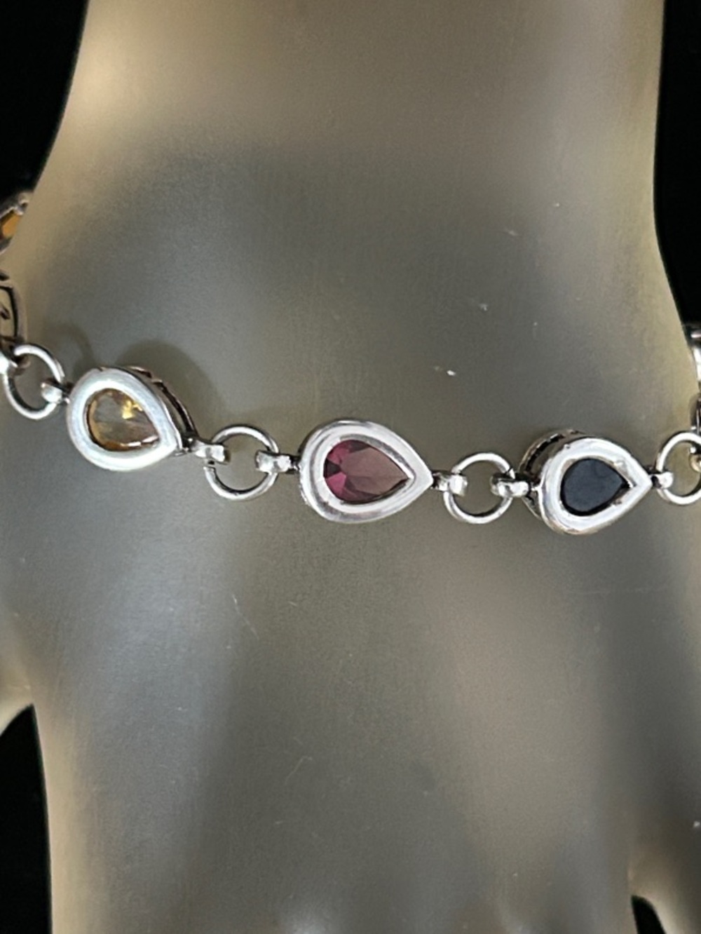 Bracelet With Crystals Like Peridot-Citrin. Stamped 925
